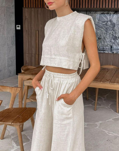 Conjunto de Linho Cropped + Calça Pantacourt