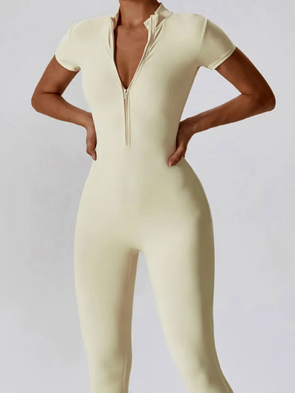 Macacão Longo Manga Curta com Zíper Modern Waffle - FITNESS