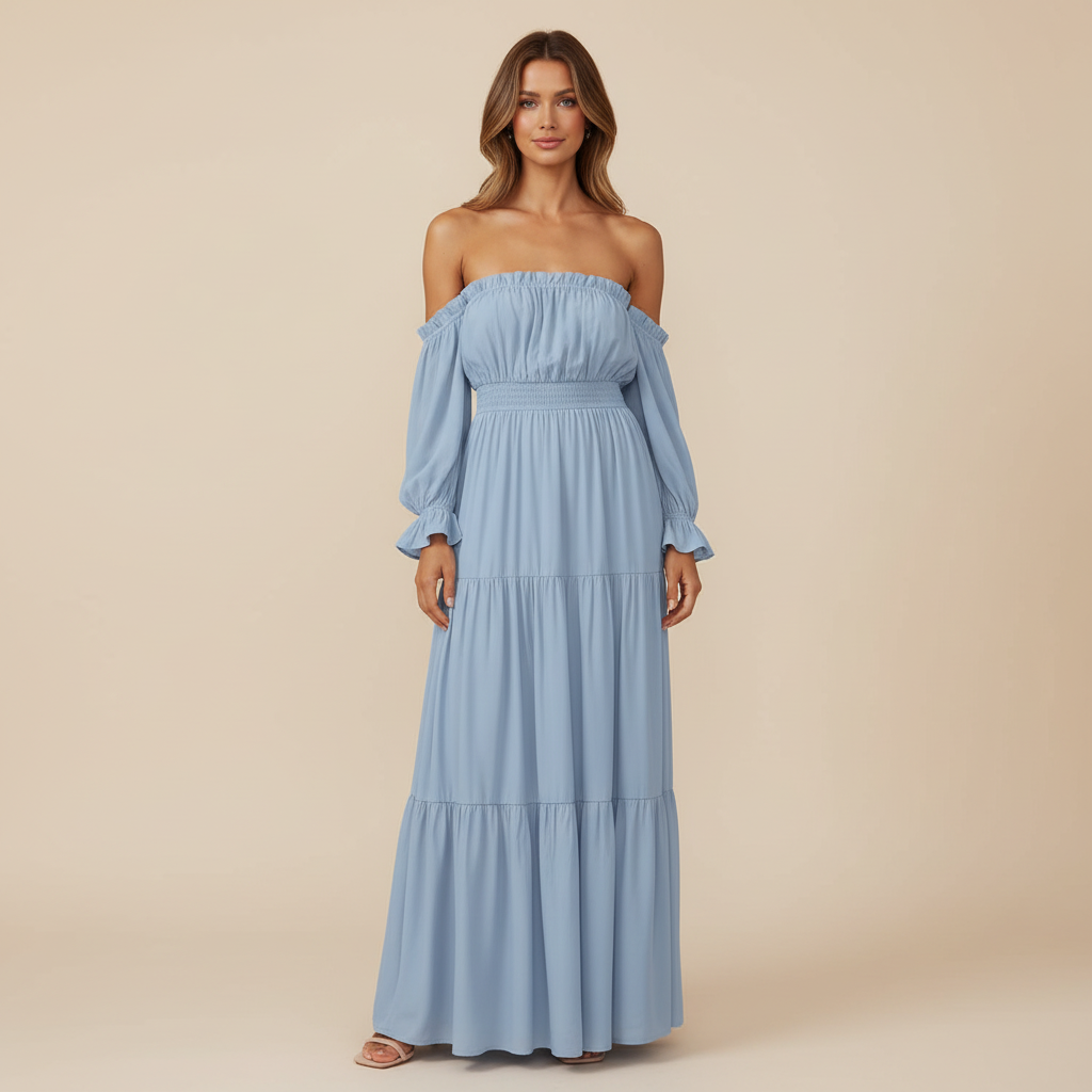 Vestido Longo Ombro a Ombro – leveza e elegância que abraçam o seu corpo