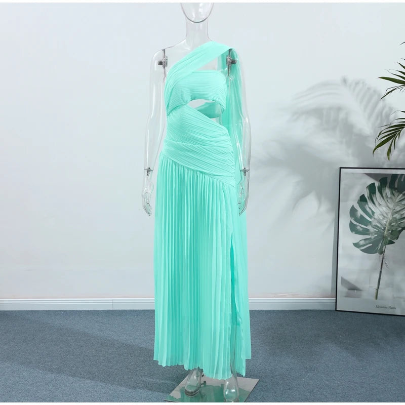 Vestido Longo Elegante Plissado Modern Eva