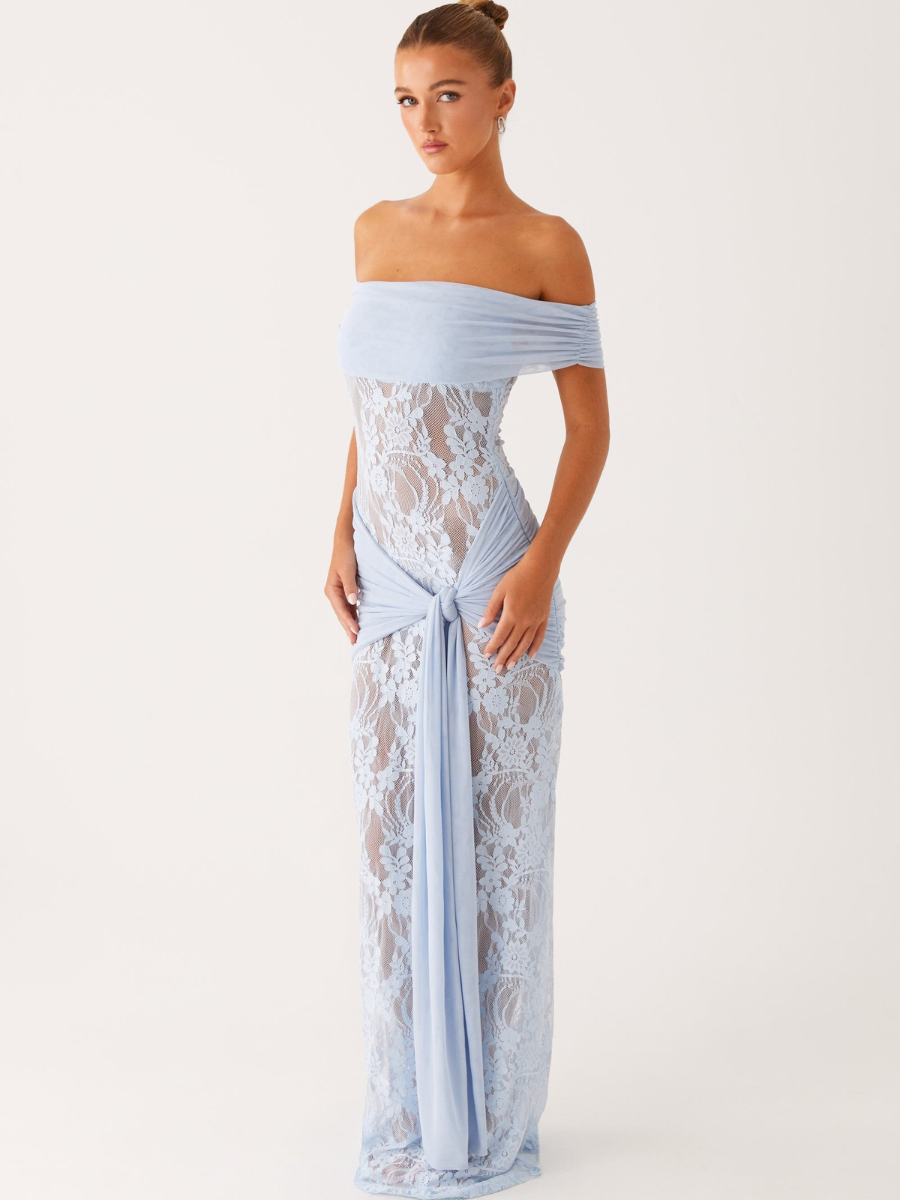 Vestido Ombro a Ombro Rendado Com Detalhe Pendurado Modern Gracie