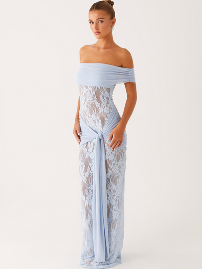 Vestido Ombro a Ombro Rendado Com Detalhe Pendurado Modern Gracie