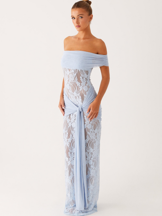 Vestido Ombro a Ombro Rendado Com Detalhe Pendurado Modern Gracie