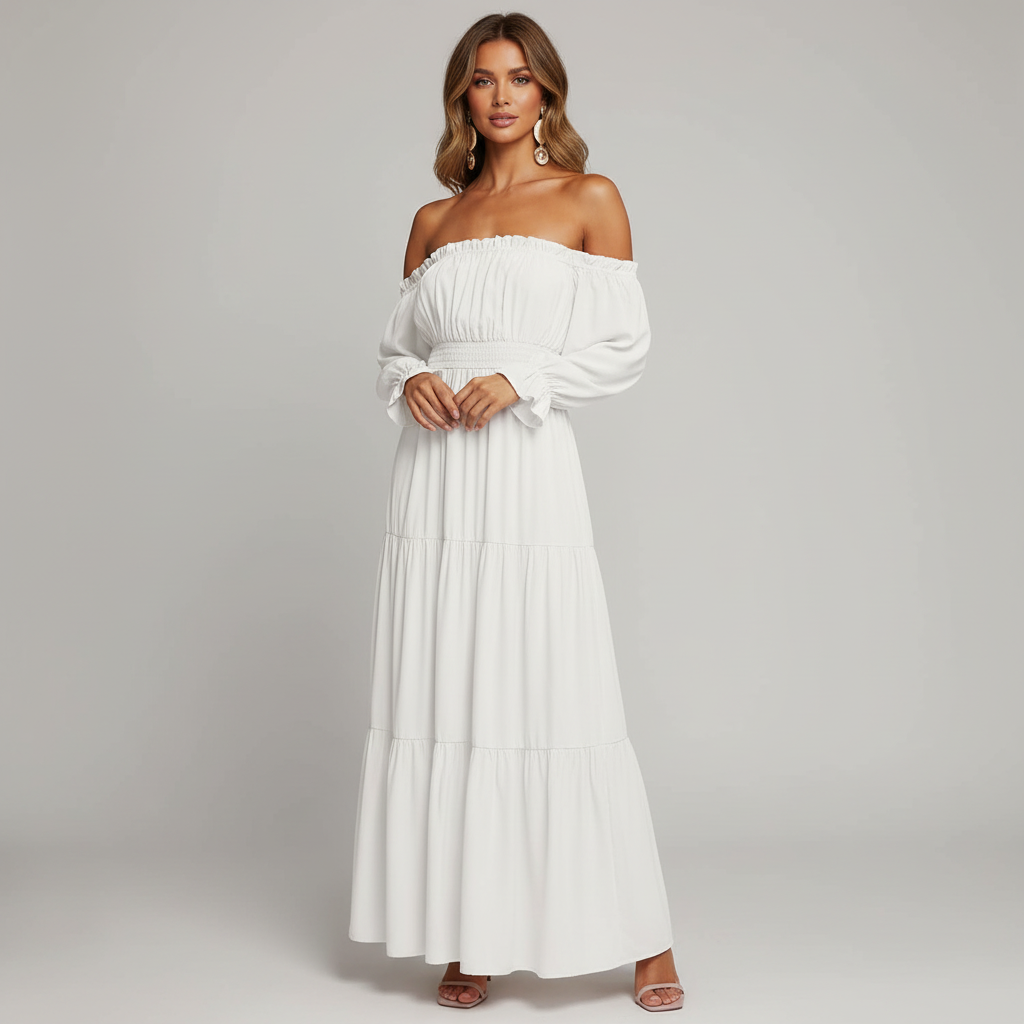 Vestido Longo Ombro a Ombro – leveza e elegância que abraçam o seu corpo