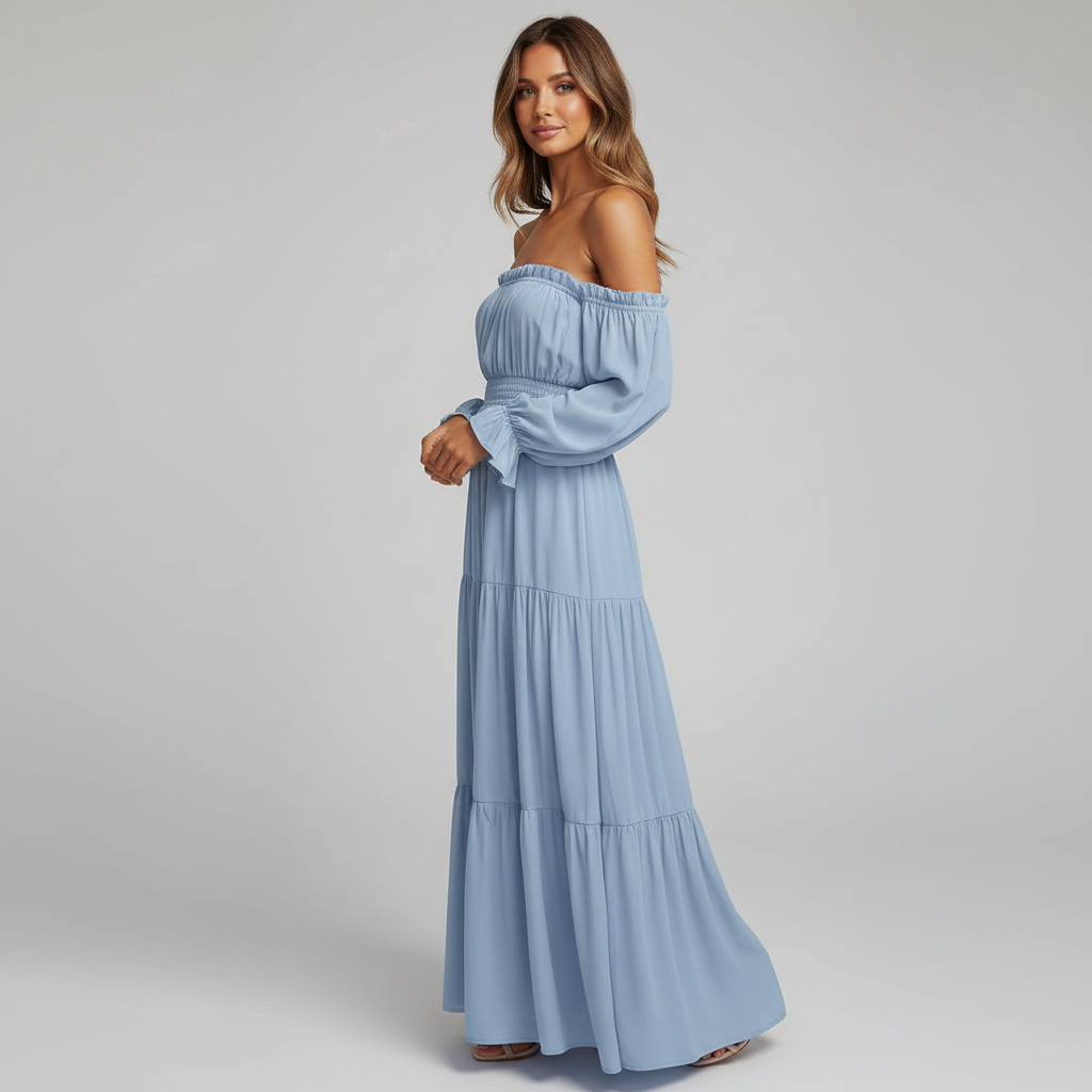 Vestido Longo Ombro a Ombro – leveza e elegância que abraçam o seu corpo