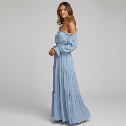 Vestido Longo Ombro a Ombro – leveza e elegância que abraçam o seu corpo