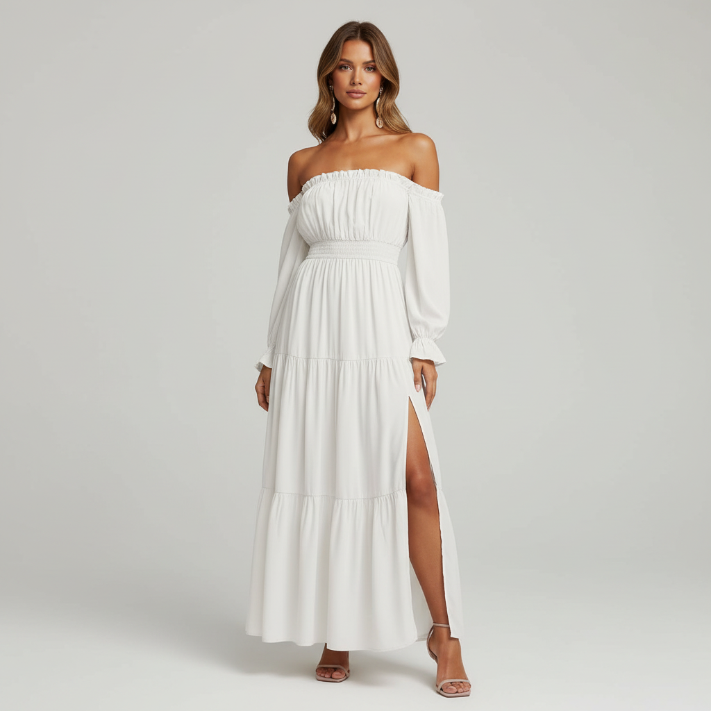 Vestido Longo Ombro a Ombro – leveza e elegância que abraçam o seu corpo