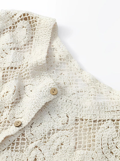 Camisa Feminina Manga Longa de Crochê com Botões Modern Isabel