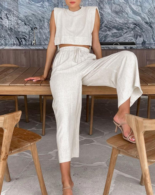 Conjunto de Linho Cropped + Calça Pantacourt