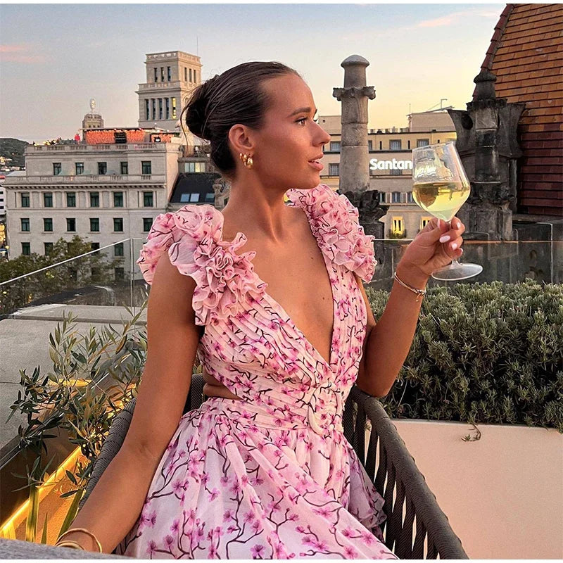 Vestido Longo com Babados no Ombro Modern Dalila