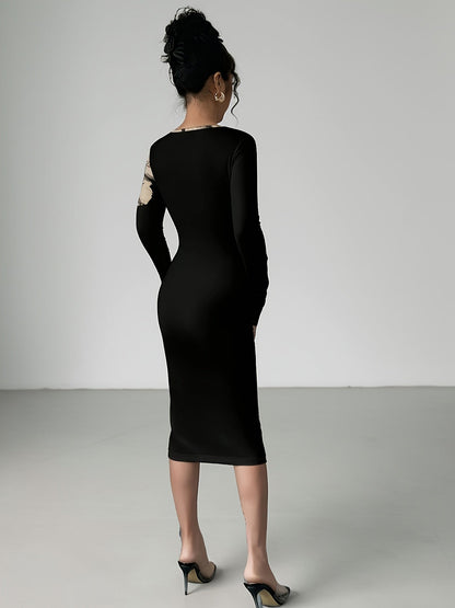 Vestido Manga Longa Midi Tubinho Modern Elegani