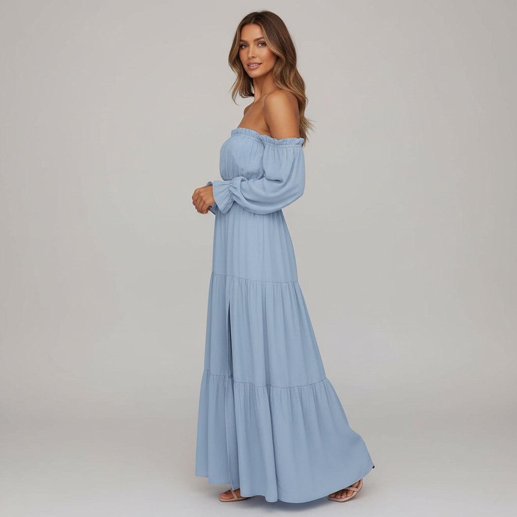 Vestido Longo Ombro a Ombro – leveza e elegância que abraçam o seu corpo