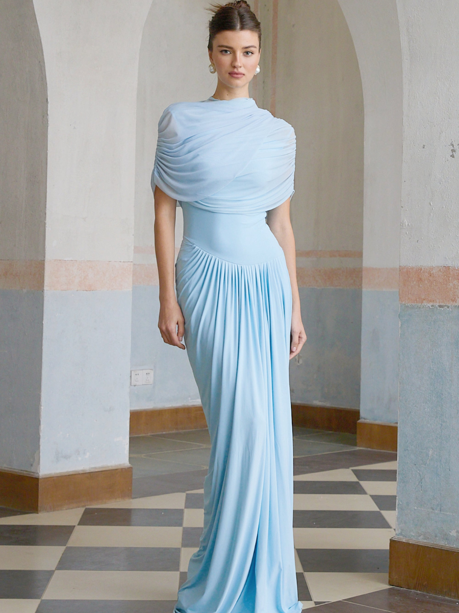 Vestido Longo Drapeado Assimétrico Modern Catherine