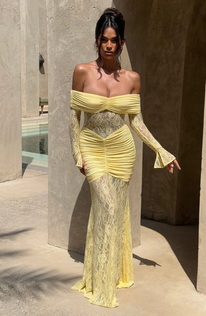 Vestido Longo Ombro a Ombro de Renda Modern Pauline