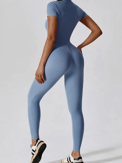 Macacão Longo Manga Curta com Zíper Modern Waffle - FITNESS