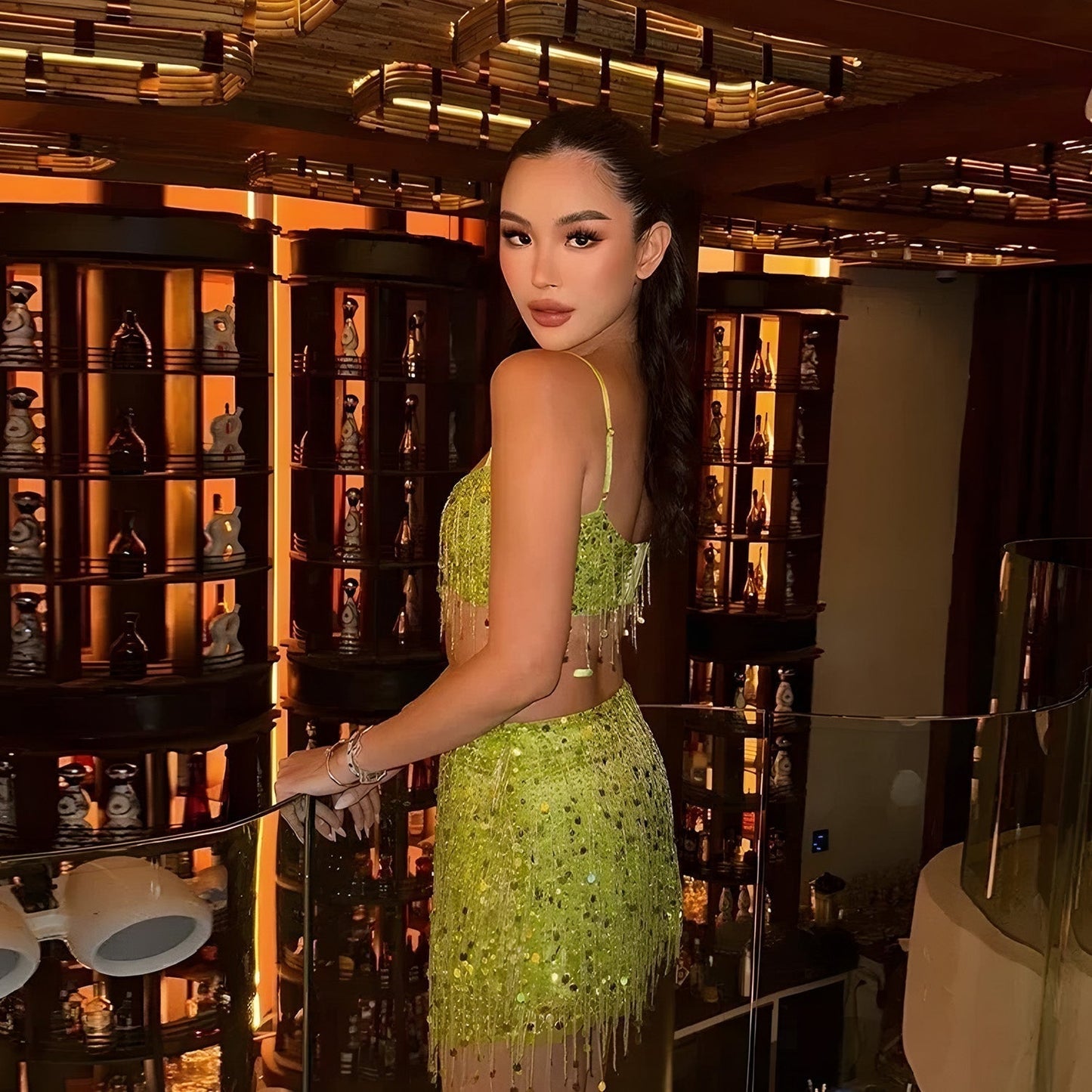 Cropped e Saia Paetê Modern Soleil