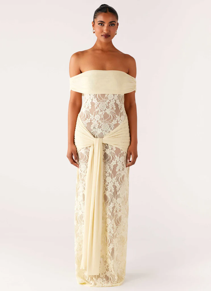 Vestido Ombro a Ombro Rendado Com Detalhe Pendurado Modern Gracie