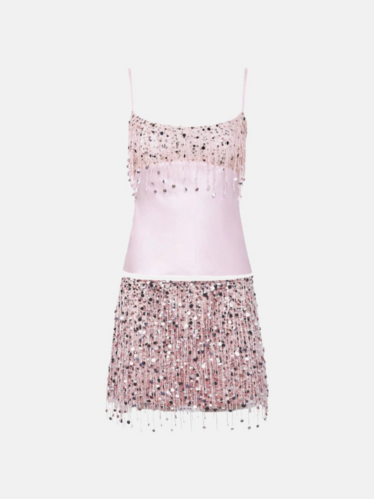 Conjunto Cetim e Paetê Rosa Modern Santorini