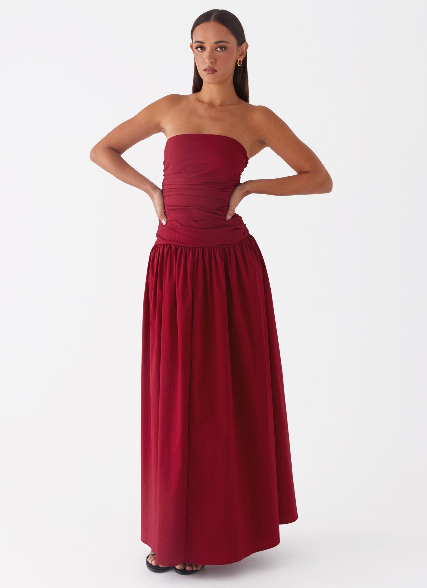Vestido Sem Alças Elegante Modern Merlot