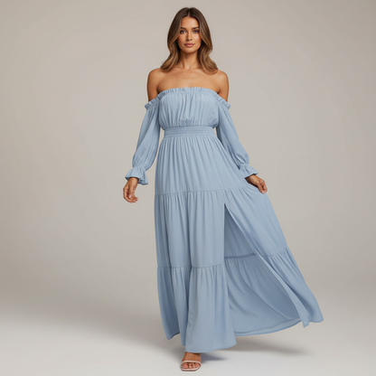 Vestido Longo Ombro a Ombro – leveza e elegância que abraçam o seu corpo