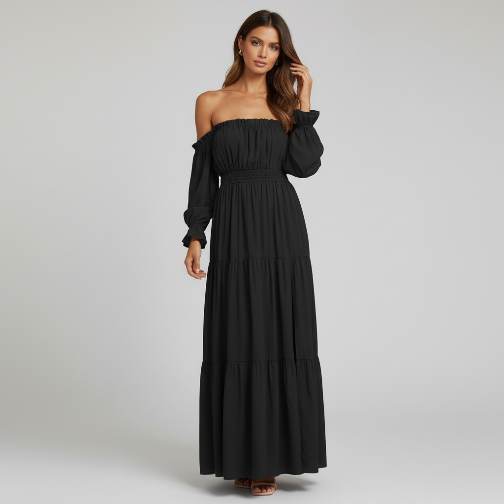 Vestido Longo Ombro a Ombro – leveza e elegância que abraçam o seu corpo