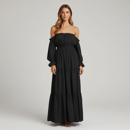 Vestido Longo Ombro a Ombro – leveza e elegância que abraçam o seu corpo