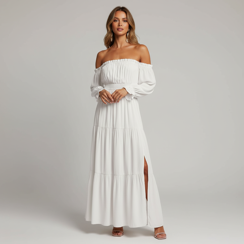Vestido Longo Ombro a Ombro – leveza e elegância que abraçam o seu corpo