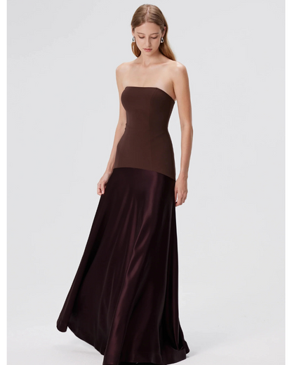 Vestido Longo Sem Alças Saia em Cetim Modern Elysia