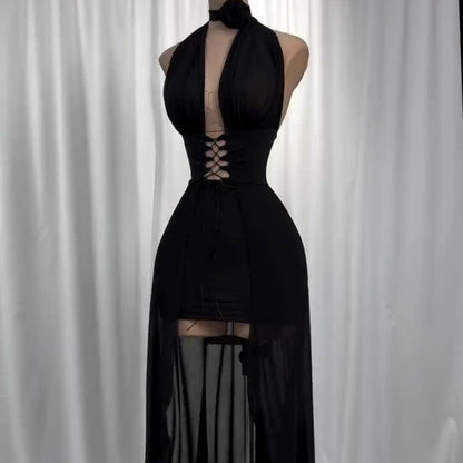 Vestido Frente Única de Tule e Amarrações Preto Modern Harley