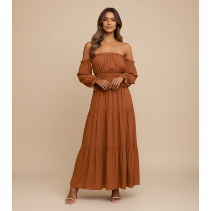 Vestido Longo Ombro a Ombro – leveza e elegância que abraçam o seu corpo