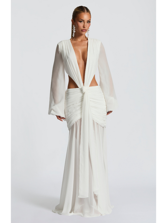 Vestido Longo Manga Comprida em Tule Modern Kyra