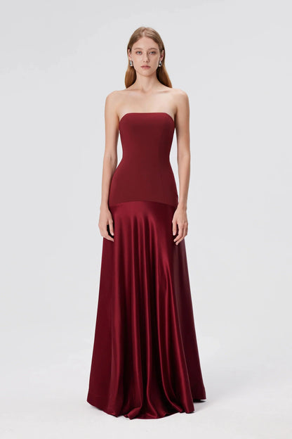 Vestido Longo Sem Alças Saia em Cetim Modern Elysia