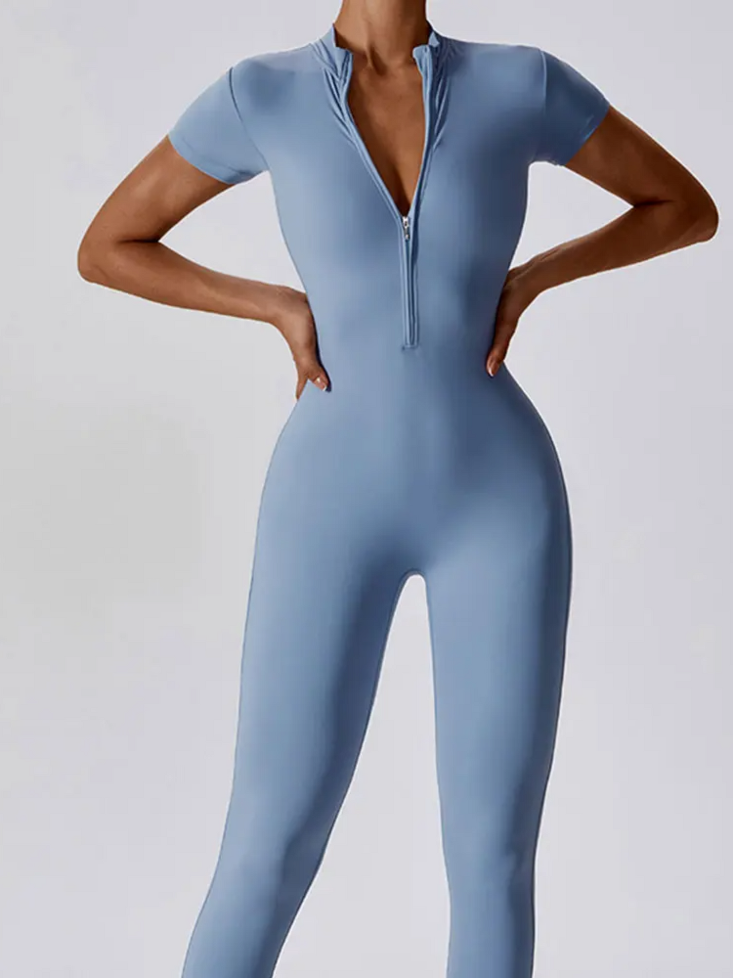 Macacão Longo Manga Curta com Zíper Modern Waffle - FITNESS