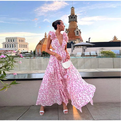 Vestido Longo com Babados no Ombro Modern Dalila