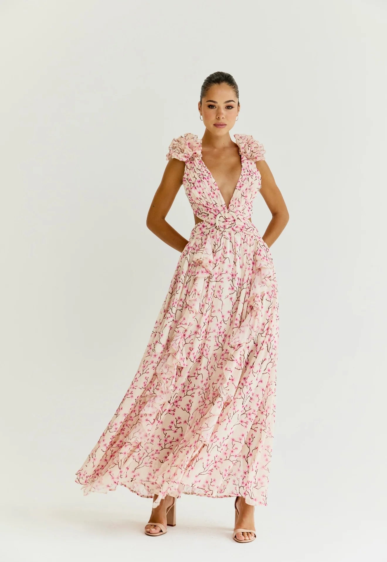 Vestido Longo com Babados no Ombro Modern Dalila