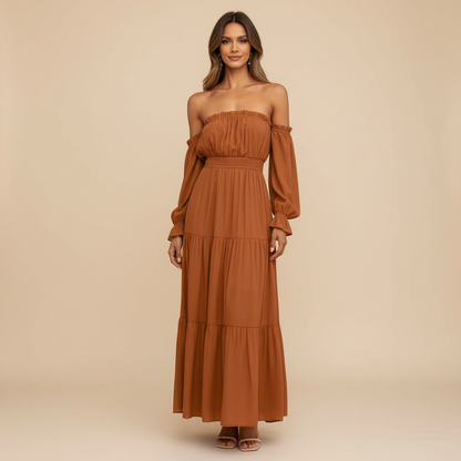 Vestido Longo Ombro a Ombro – leveza e elegância que abraçam o seu corpo