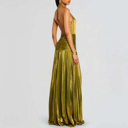 Vestido Longo Metalizado com Fenda Modern Lorry