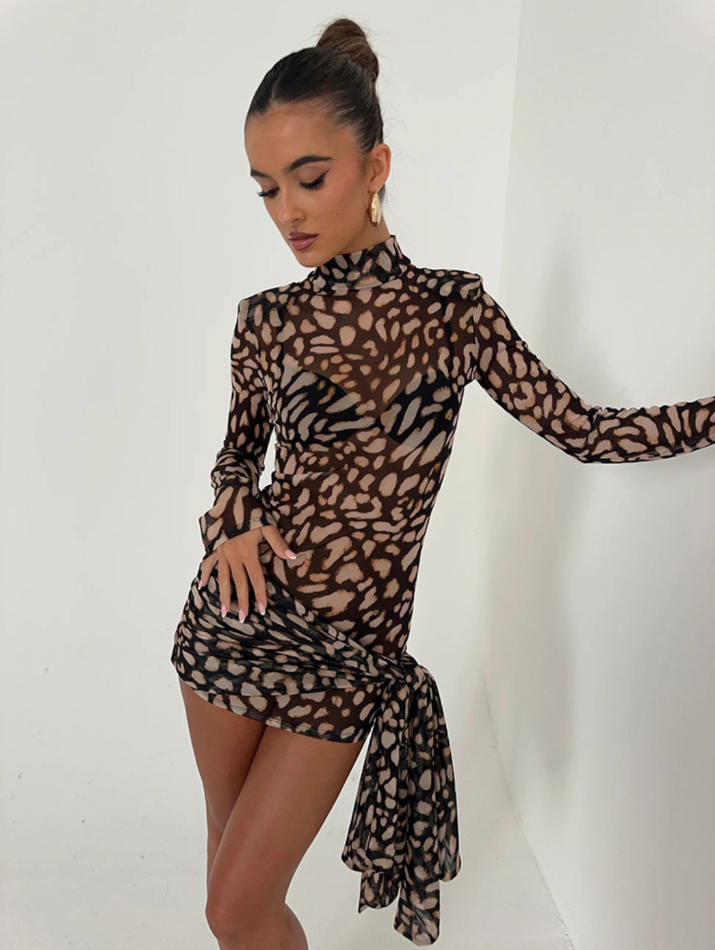 Vestido Manga Longa Curto Animal Print Modern Sailen