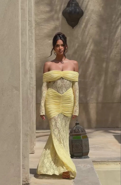 Vestido Longo Ombro a Ombro de Renda Modern Pauline