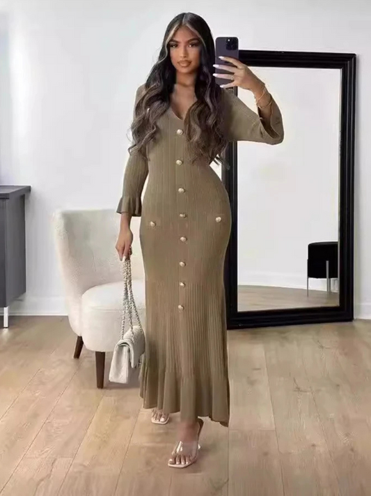 Vestido Manga Longa Flare Tricô Modal Modern Arilene