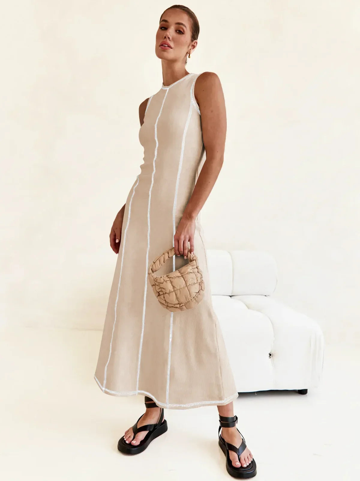 Vestido Midi de Malha Sem Mangas Modern Eleganza