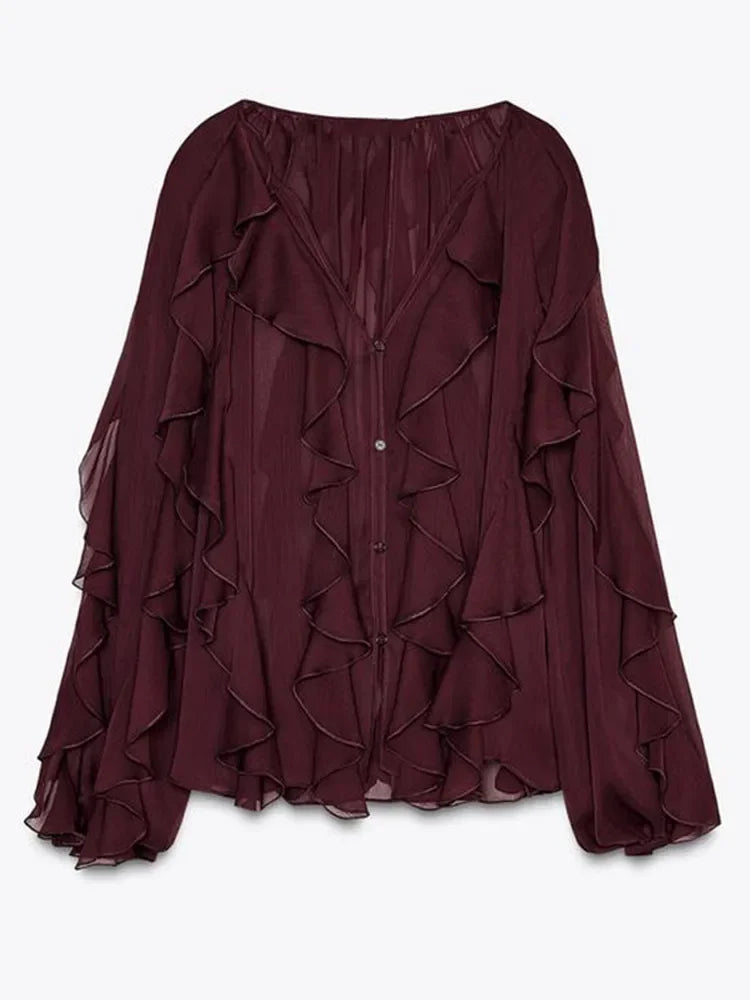 Blusa Manga Longa Chiffon Boho Chic Modern Royal